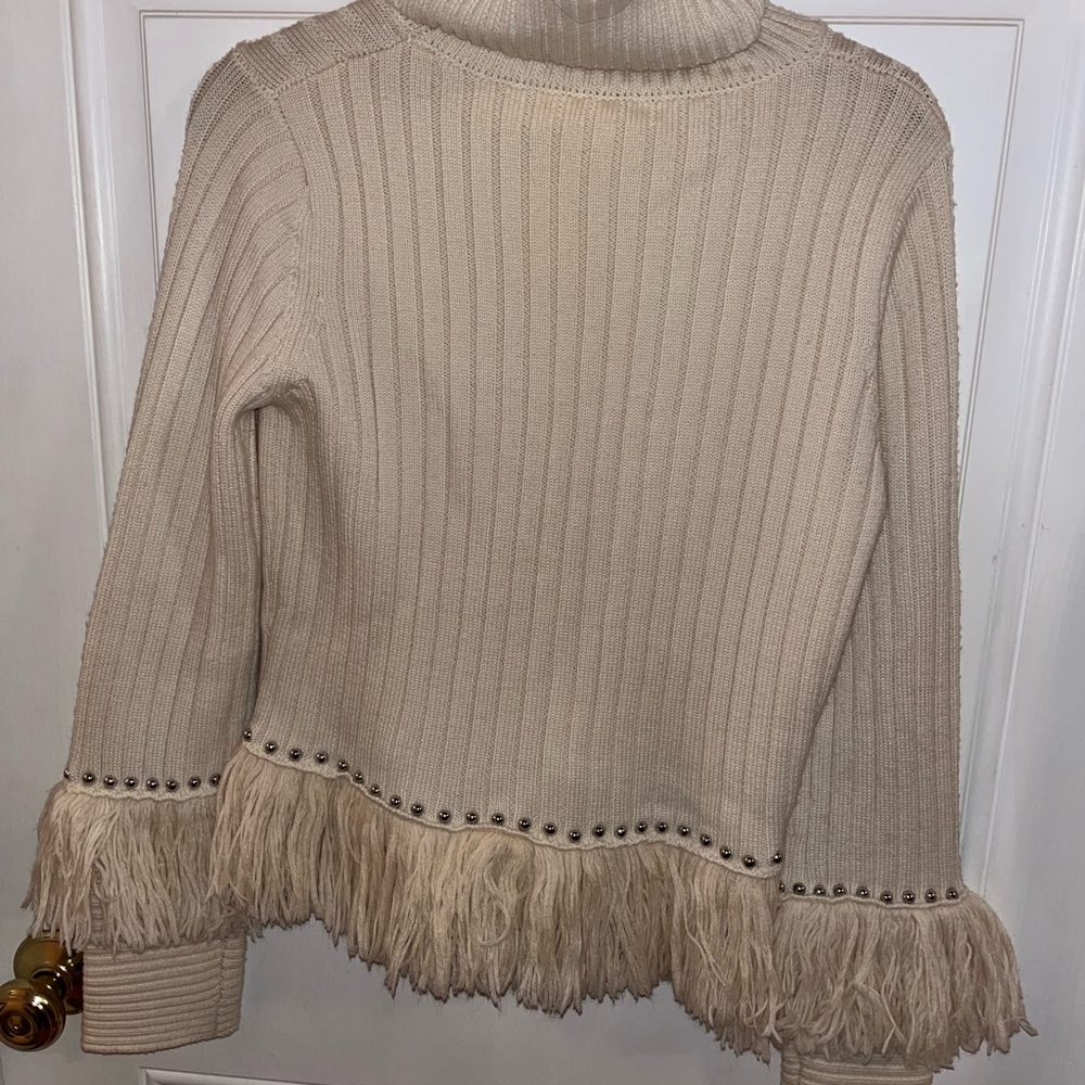 Jonathan Simkhai Cream Turtleneck Sweater with Fringe